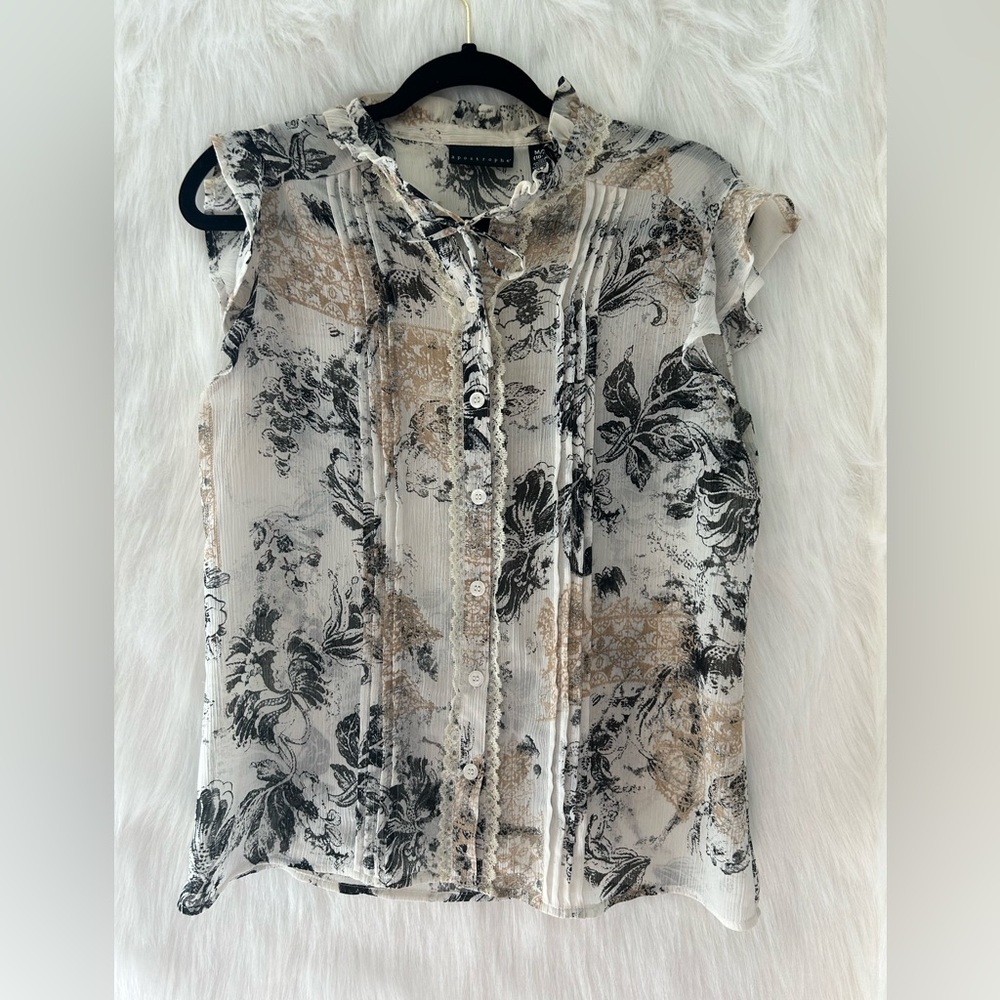 Apostrophe sheer floral button up blouse size medium
